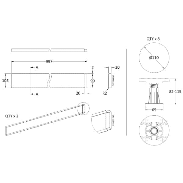 Nuie Shower Tray Accessories,Nuie Nuie Leg Set For 1000mm Square And Rectangular Shower Trays