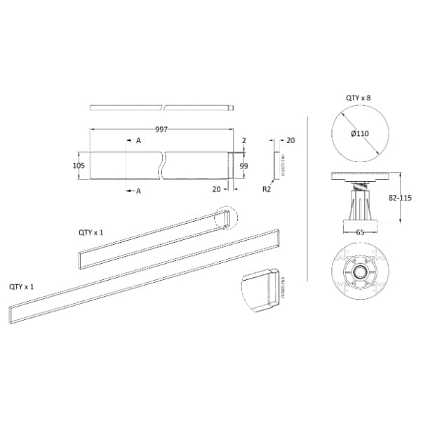 Nuie Shower Tray Accessories,Nuie Nuie Leg Set For 1100mm-1200mm Rectangular Shower Trays