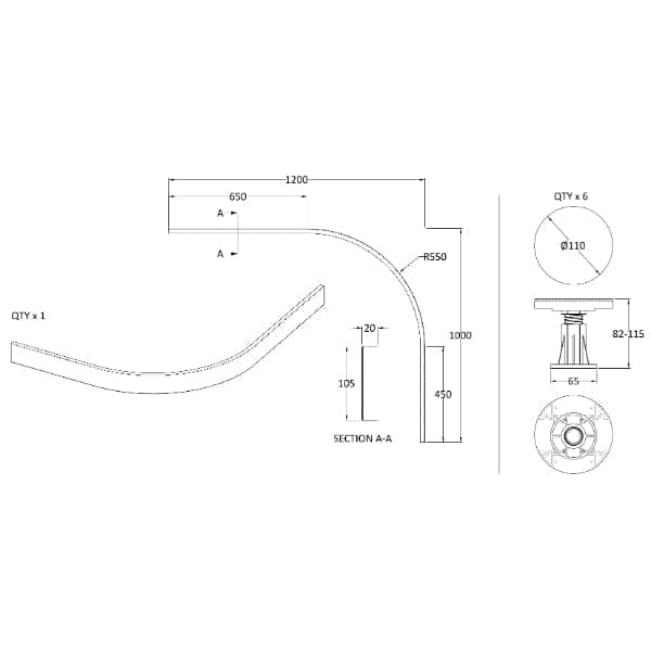 Nuie Shower Tray Accessories,Nuie Nuie Leg Set For 700mm-900mm Quadrant And Offset Shower Trays