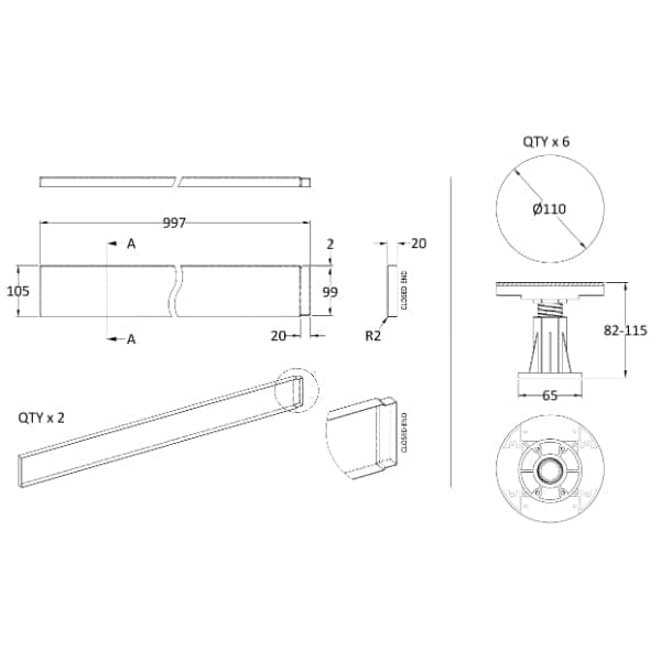 Nuie Shower Tray Accessories,Nuie Nuie Leg Set For 700mm-900mm Square And Rectangular Shower Trays