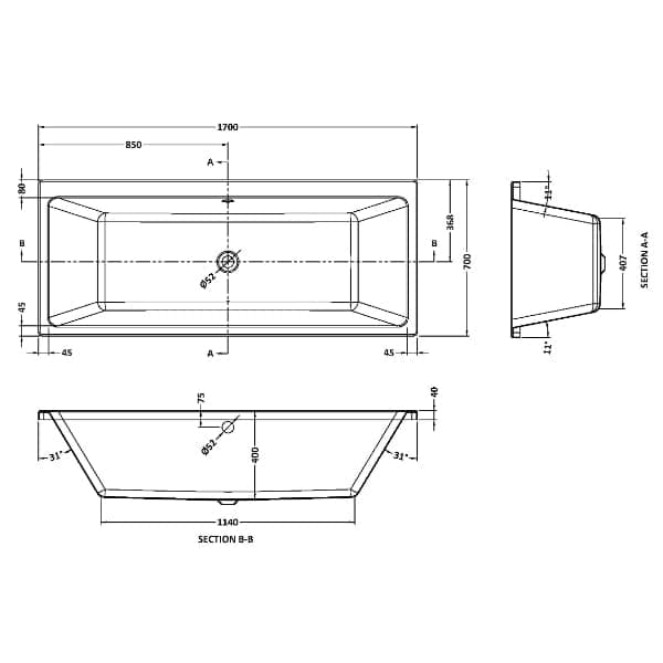 Nuie Double Ended Baths,Nuie,Standard Baths Nuie Linton Thin Edge Double Ended Bath - White