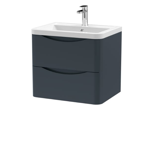 Nuie Wall Hung Vanity Units,Modern Vanity Units,Basins With Wall Hung Vanity Units,Nuie Satin Anthracite Nuie Lunar 2 Drawer Wall Hung Vanity Unit With Ceramic Basin 600mm Wide