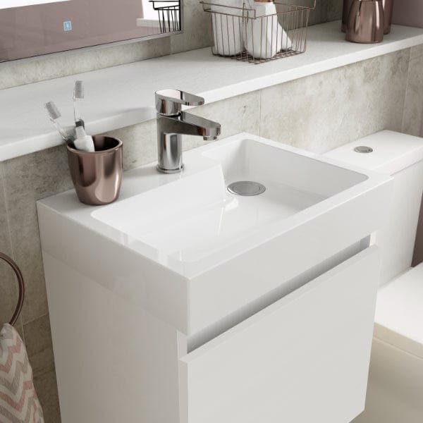 Nuie Wall Hung Vanity Units,Modern Vanity Units,Basins With Wall Hung Vanity Units,Nuie Nuie Merit 1 Door Wall Hung Vanity Unit With Polymarble Basin 500mm Wide