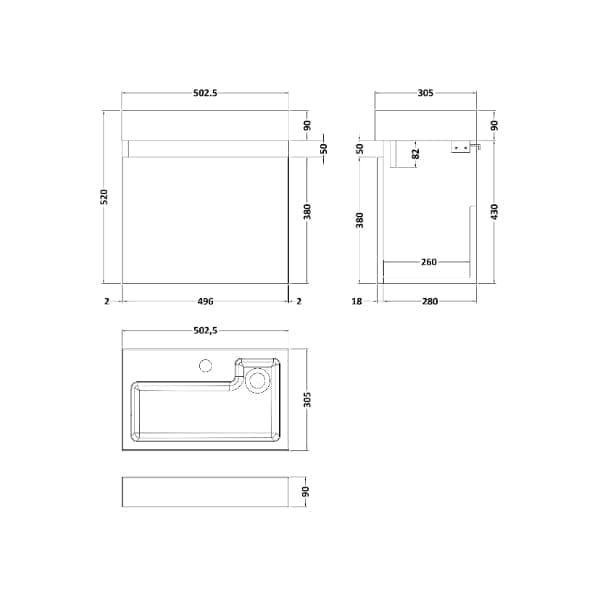 Nuie Wall Hung Vanity Units,Modern Vanity Units,Basins With Wall Hung Vanity Units,Nuie Nuie Merit 1 Door Wall Hung Vanity Unit With Slimline Basin 500mm Wide