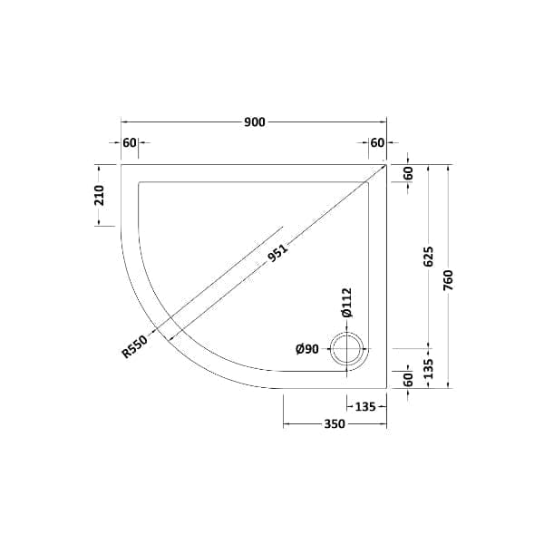 Nuie Offset Quadrant Shower Trays,Shower Trays,Nuie Nuie Offset Quadrant Shower Tray - Slate Grey