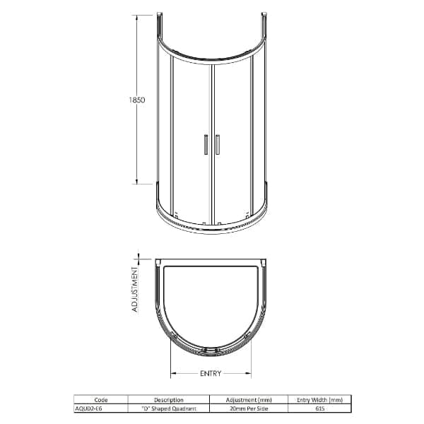 Nuie Shower Enclosure Accessories,Nuie Nuie Pacific 1050mm x 925mm Round Handle D-Shaped Shower Enclosure - Chrome