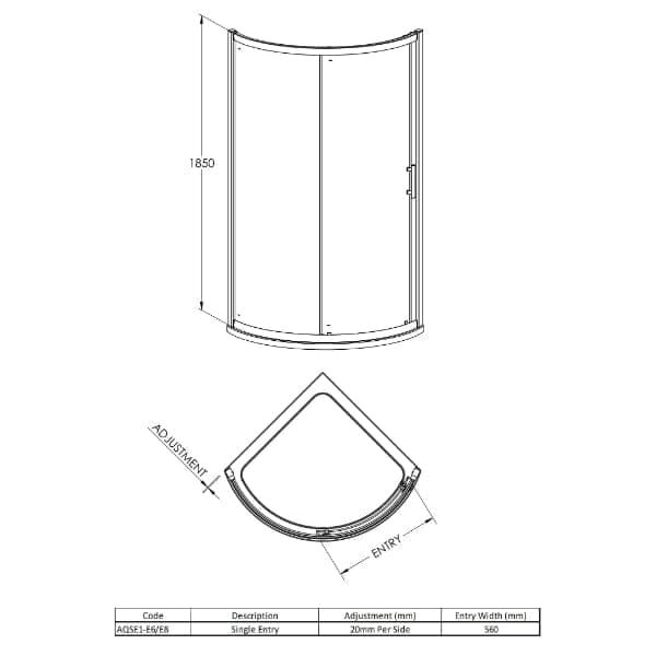 Nuie Quadrant Shower Enclosure,Enclosure,Nuie Nuie Pacific 860mm Single Entry Quadrant Shower Enclosure With Handle - Chrome