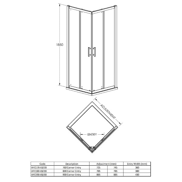 Nuie Corner Entry Shower Enclosure,Shower Enclosure,Nuie Nuie Pacific Corner Entry Shower Enclosure With Handle - Chrome