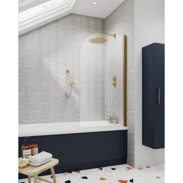 Nuie Bath Screens,Nuie,Bath Accessories Nuie Pacific Round Top Hinged Shower Bath Screen - 1430mm x 785mm - Brushed Brass