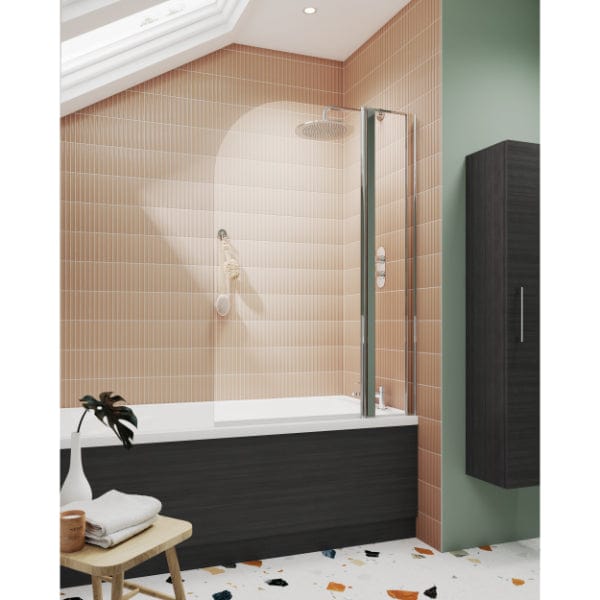Nuie Bath Screens,Nuie,Bath Accessories Nuie Pacific Round Top Hinged Shower Bath Screen With Fixed Panel - 1430mm x 790mm - Polished Chrome
