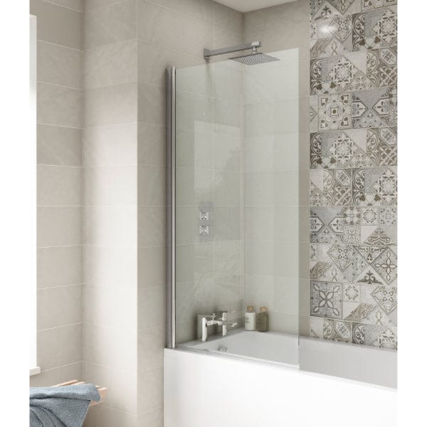 Nuie Bath Screens,Nuie,Bath Accessories Nuie Pacific Square Hinged Shower Bath Screen - 1430mm x 785mm - Polished Chrome