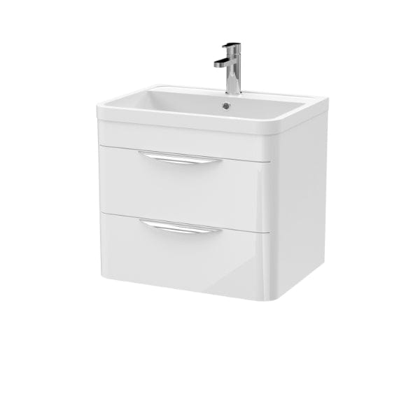 Nuie Wall Hung Vanity Units,Modern Vanity Units,Basins With Wall Hung Vanity Units,Nuie Gloss White Nuie Parade 2 Drawer Wall Hung Vanity Unit With Ceramic Basin 600mm Wide