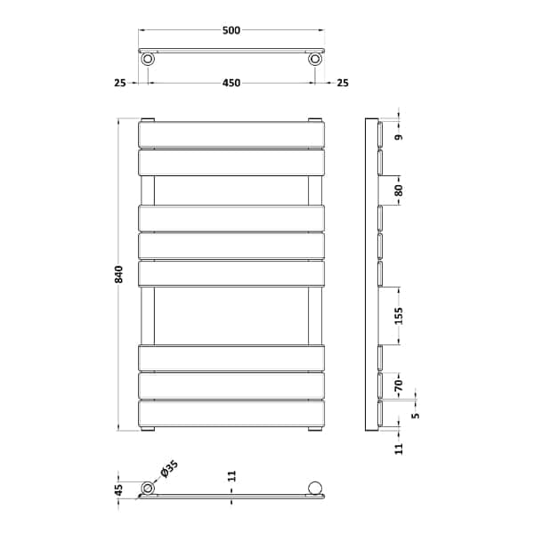 Nuie Straight Designer Heated Towel Rails,Modern Designer Heated Towel Rails Nuie Piazza Flat Panel Heated Towel Rail - 840mm x 500mm