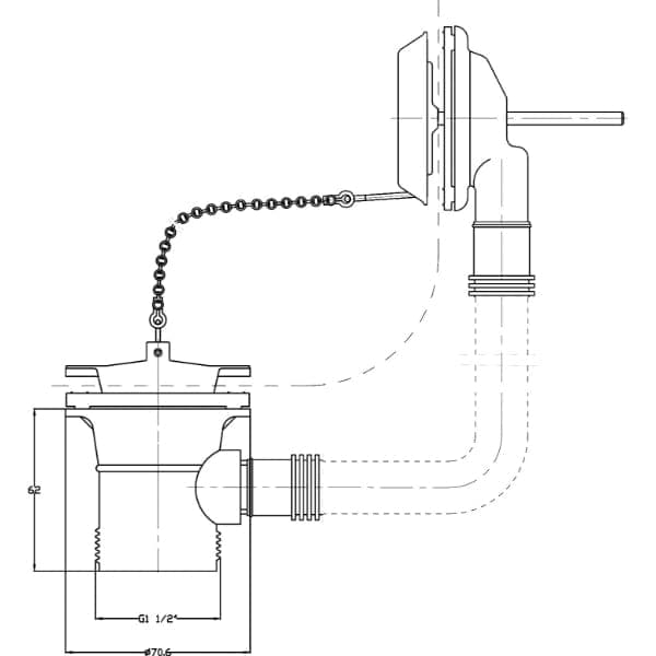 Nuie Bath Wastes Nuie Retainer Bath Waste With Overflow Brass Plug And Ball Chain - Chrome