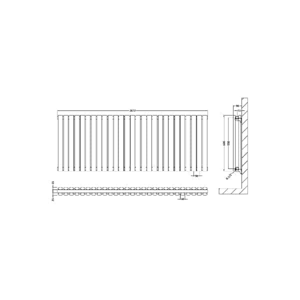 Nuie Horizontal Designer Radiators,Modern Designer Radiators Nuie Revive Double Panel Horizontal Designer Radiator - 600mm x 1572mm