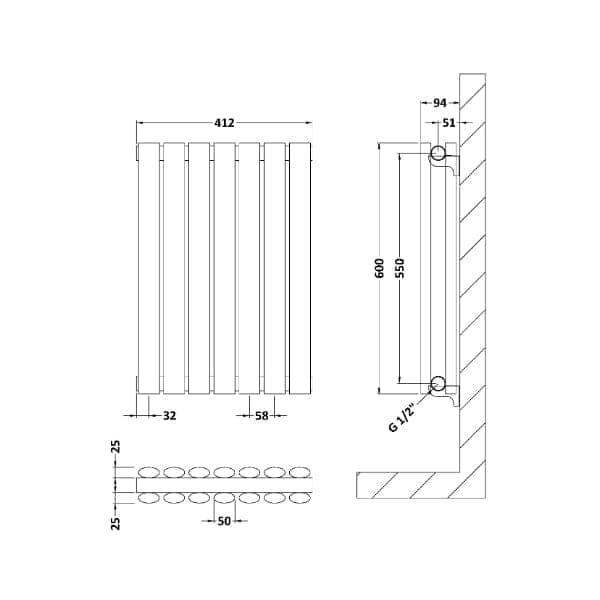 Nuie Horizontal Designer Radiators,Modern Designer Radiators Nuie Revive Double Panel Horizontal Designer Radiator - 600mm x 412mm