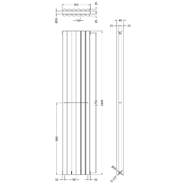 Nuie Vertical Designer Radiators,Modern Designer Radiators Nuie Revive Double Panel Vertical Designer Radiator - 1800mm x 354mm