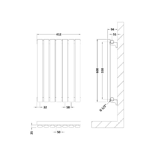 Nuie Horizontal Designer Radiators,Modern Designer Radiators Nuie Revive Single Panel Horizontal Designer Radiator - 600mm x 412mm