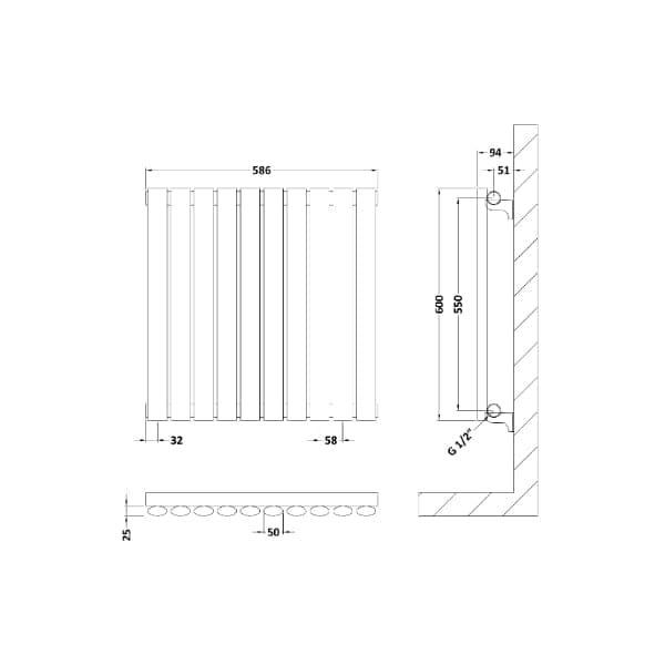 Nuie Horizontal Designer Radiators,Modern Designer Radiators Nuie Revive Single Panel Horizontal Designer Radiator - 600mm x 586mm