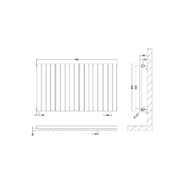 Nuie Horizontal Designer Radiators,Modern Designer Radiators Nuie Revive Single Panel Horizontal Designer Radiator - 600mm x 992mm