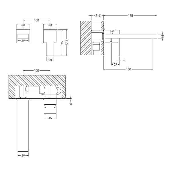 Nuie Wall Mounted Taps,Basin Mixer Taps,Modern Taps Nuie Sanford 2-Hole Wall Mounted Basin Mixer Tap - Chrome