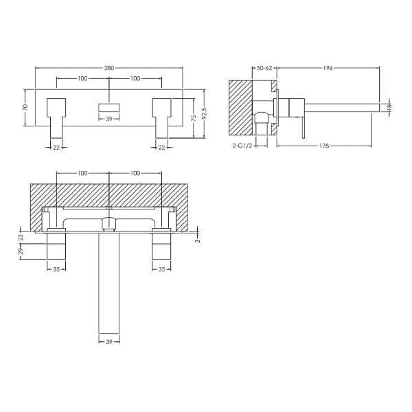 Nuie Wall Mounted Taps,Basin Mixer Taps,Modern Taps Nuie Sanford 3-Hole Wall Mounted Basin Mixer Tap With Plate - Chrome