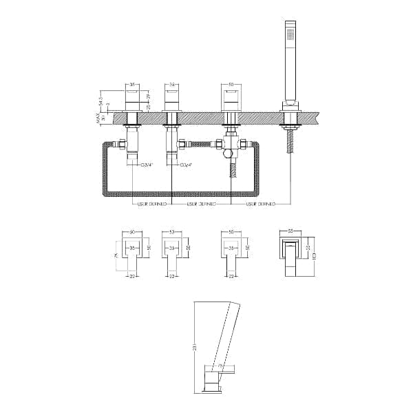 Nuie Bath Shower Mixer Taps,Deck Mounted Taps,Modern Taps Nuie Sanford 4-Hole Bath Shower Mixer Tap - Chrome