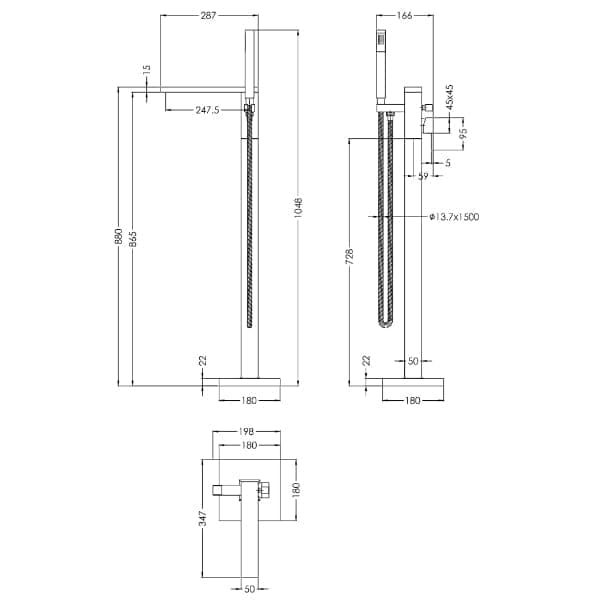 Nuie Freestanding Bath Taps Nuie Sanford Freestanding Bath Shower Mixer Tap with Shower Kit - Chrome