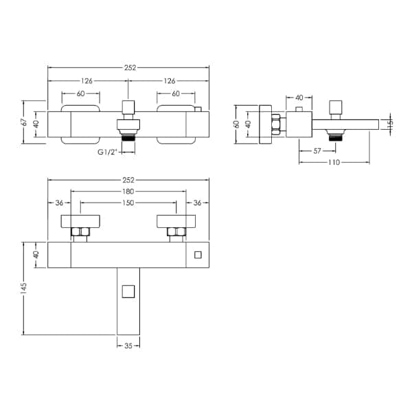 Nuie Bath Shower Mixer Taps,Wall Mounted Taps,Modern Taps Nuie Sanford Wall Mounted Thermostatic Bath Shower Mixer Tap - Chrome