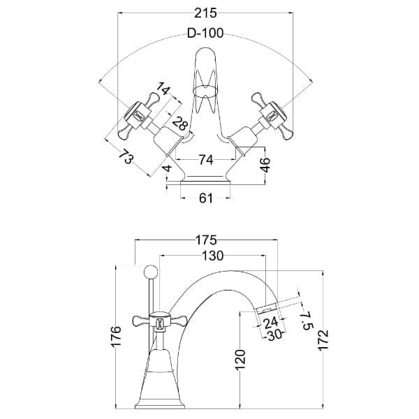 Nuie Basin Mixer Taps,Deck Mounted Taps,Traditional Taps Nuie Selby Xhead Mono Basin Mixer Tap with Pop Up Waste - Chrome