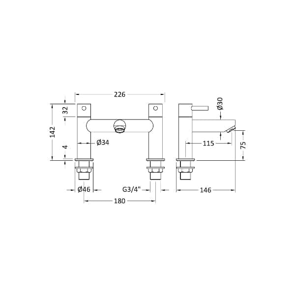 Nuie Bath Filler Taps,Modern Taps,Deck Mounted Taps Nuie Series 2 Bath Filler Tap - Chrome