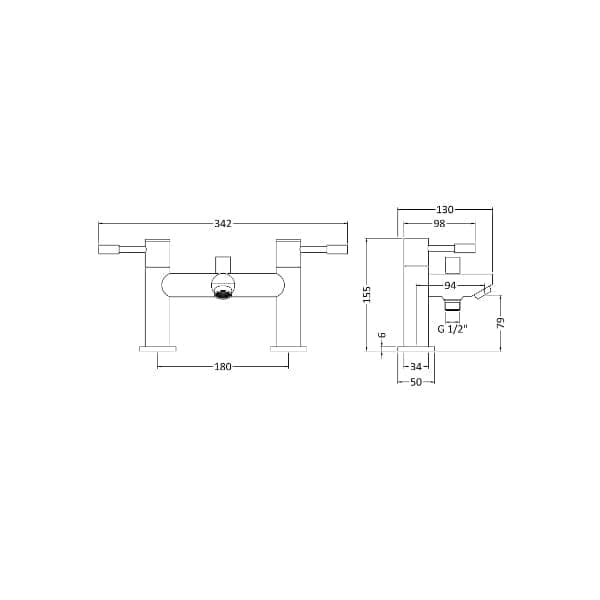 Nuie Bath Shower Mixer Taps,Deck Mounted Taps,Modern Taps Nuie Series 2 Bath Shower Mixer Tap - Chrome