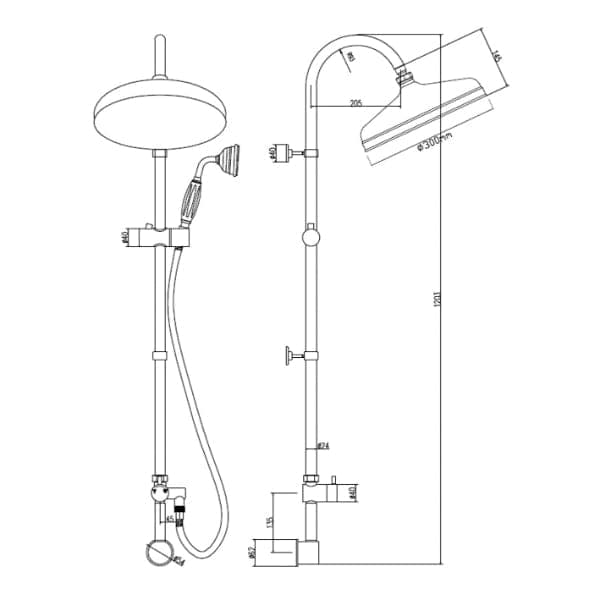 Nuie Shower Riser Rails & Slider Kits Nuie Shower Riser Kit With Drencher Head, Handset And Elbow - Chrome/White