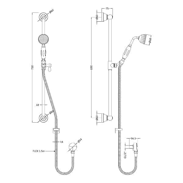 Nuie Shower Riser Rails & Slider Kits Nuie Slider Shower Rail Kit With Handset - Chrome