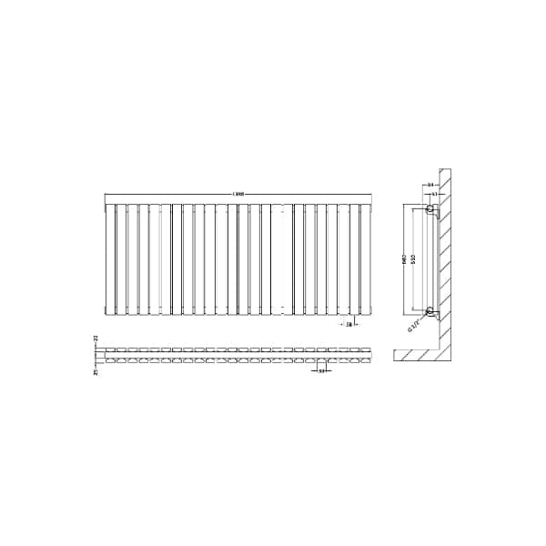 Nuie Horizontal Designer Radiators,Modern Designer Radiators Nuie Sloane Double Panel Horizontal Designer Radiator - 600mm x 1398mm