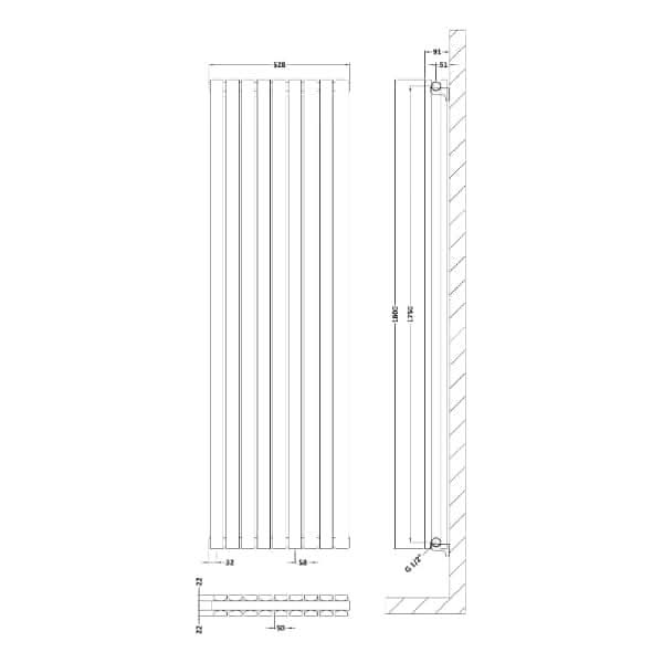 Nuie Horizontal Designer Radiators,Modern Designer Radiators Nuie Sloane Double Panel Horizontal Designer Radiator - 600mm x 528mm