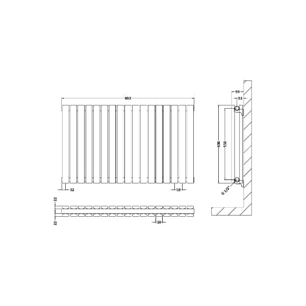 Nuie Horizontal Designer Radiators,Modern Designer Radiators Nuie Sloane Double Panel Horizontal Designer Radiator - 600mm x 992mm