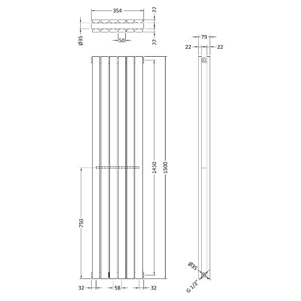 Nuie Vertical Designer Radiators,Modern Designer Radiators Nuie Sloane Double Panel Vertical Designer Radiator - 1500mm x 354mm