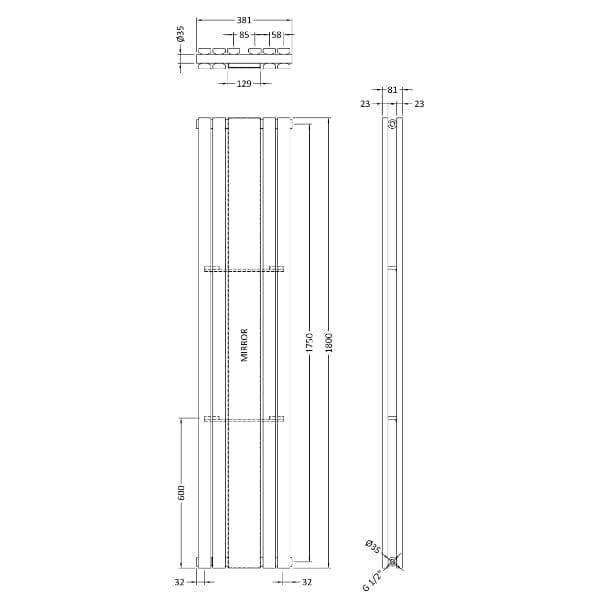 Nuie Vertical Designer Radiators,Modern Designer Radiators Nuie Sloane Double Panel Vertical Designer Radiator - 1800mm x 381mm