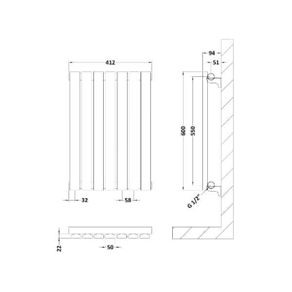 Nuie Horizontal Designer Radiators,Modern Designer Radiators Nuie Sloane Single Panel Horizontal Designer Radiator - 600mm x 412mm