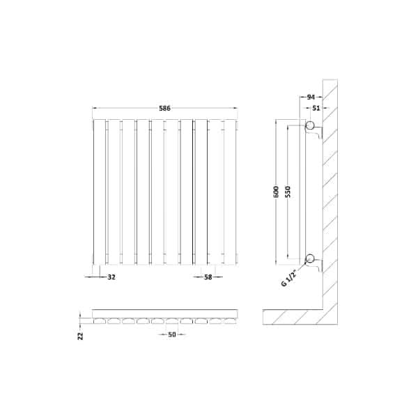 Nuie Horizontal Designer Radiators,Modern Designer Radiators Nuie Sloane Single Panel Horizontal Designer Radiator - 600mm x 586mm