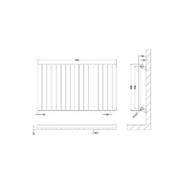 Nuie Horizontal Designer Radiators,Modern Designer Radiators Nuie Sloane Single Panel Horizontal Designer Radiator - 600mm x 992mm