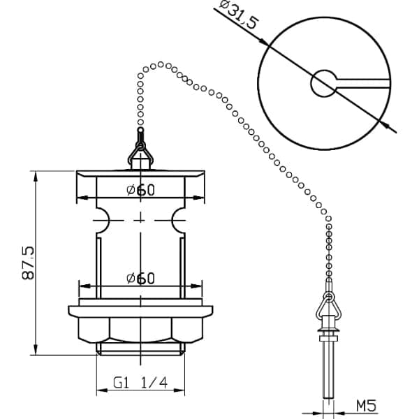 Nuie Basin Wastes Nuie Slotted Basin Waste With Brass Plug And Ball Chain - Chrome