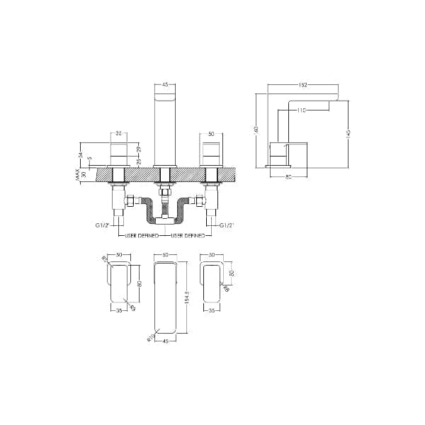 Nuie Wall Mounted Taps,Basin Mixer Taps,Modern Taps Nuie Windon 3-Hole Wall Mounted Basin Mixer Tap With Pop Up Waste - Chrome