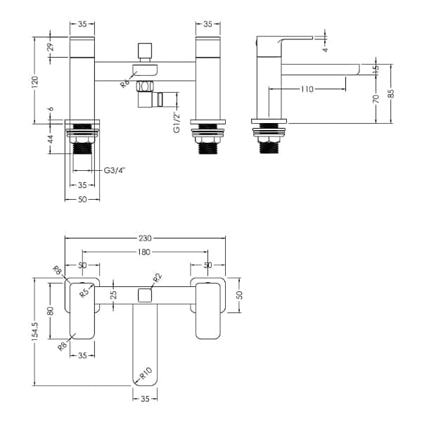 Nuie Bath Shower Mixer Taps,Deck Mounted Taps,Modern Taps Nuie Windon Deck Mounted  Bath Shower Mixer Tap with Shower Kit - Chrome