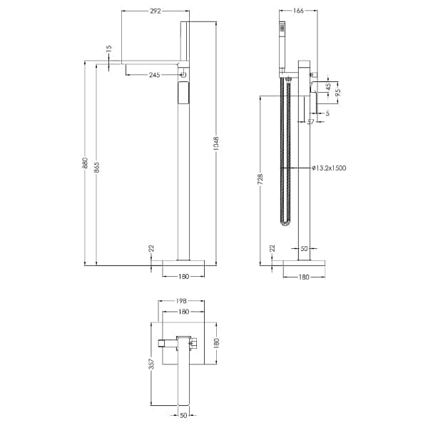 Nuie Freestanding Bath Taps Nuie Windon Freestanding Bath Shower Mixer Tap with Shower Kit - Chrome