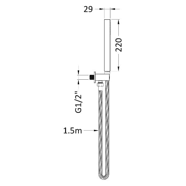 Nuie Shower Head Handsets & Hose Kits Nuie Windon Square Pencil Shower Handset with Hose and Bracket - Brushed Gun Metal