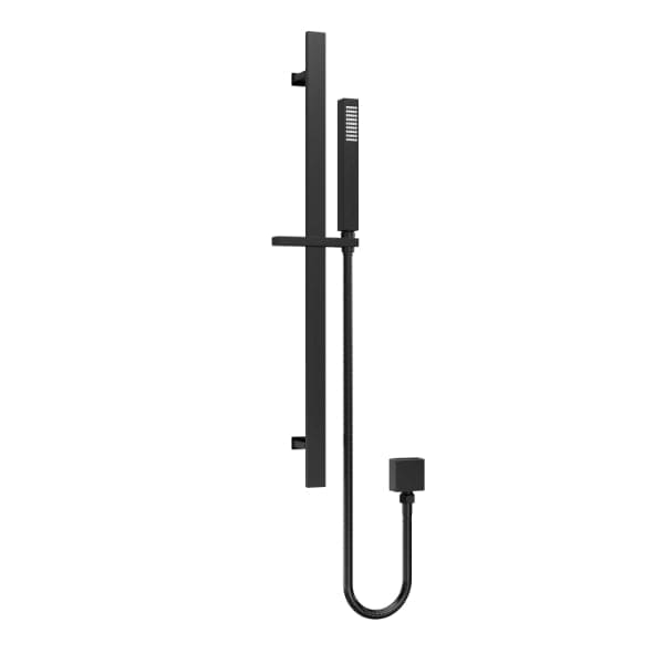 Nuie Shower Riser Rails & Slider Kits Matt Black Nuie Windon Square Slider Rail Shower Kit With Outlet Elbow