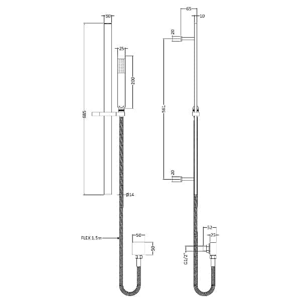 Nuie Shower Riser Rails & Slider Kits Nuie Windon Square Slider Rail Shower Kit With Outlet Elbow