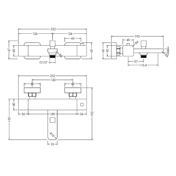 Nuie Bath Shower Mixer Taps,Deck Mounted Taps,Modern Taps Nuie Windon Thermostatic Bath Shower Mixer Tap - Chrome